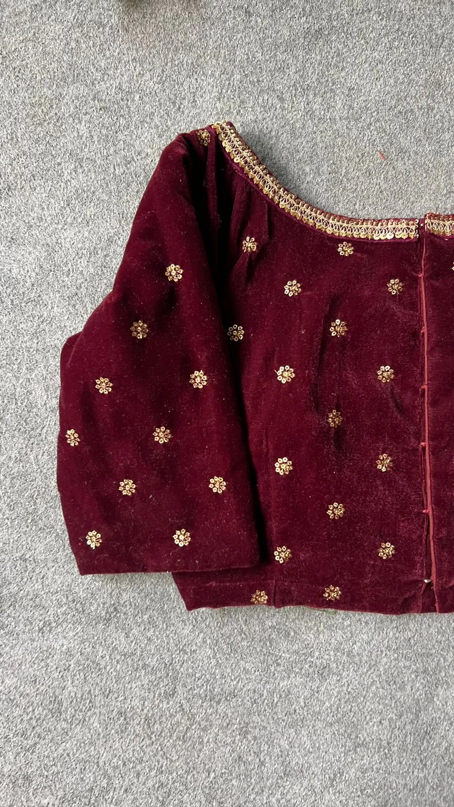Maroon velvet embroidery blouse