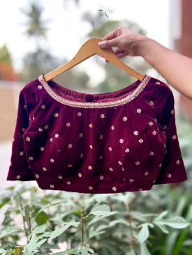 Maroon velvet embroidery blouse