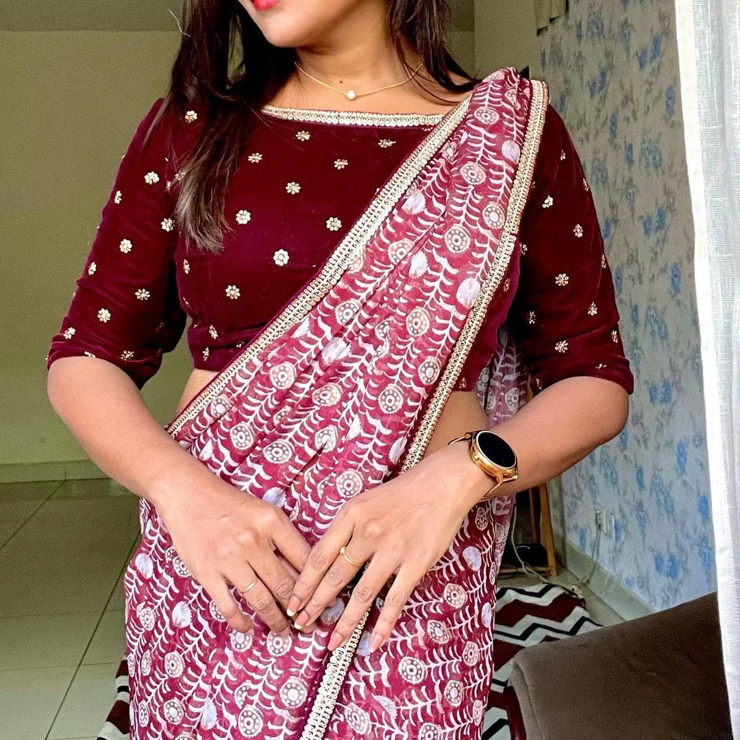 Maroon velvet embroidery blouse