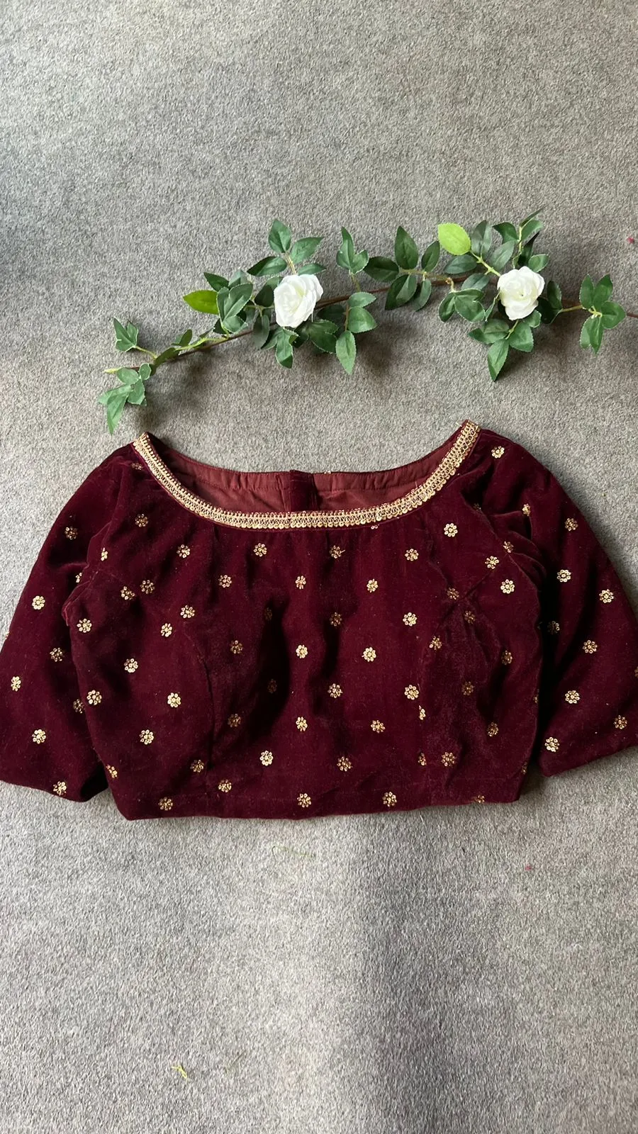 Maroon velvet embroidery blouse