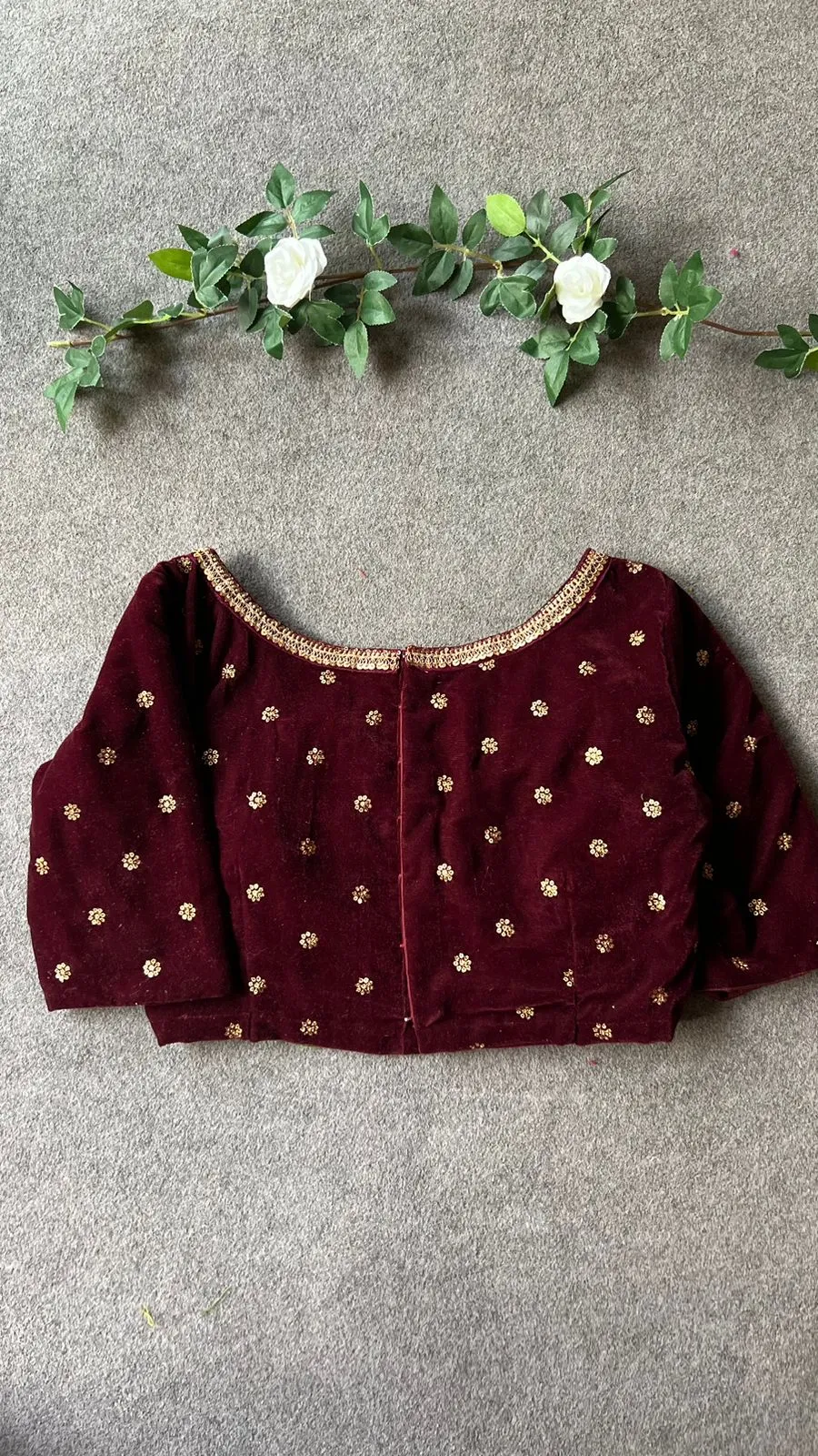 Maroon velvet embroidery blouse