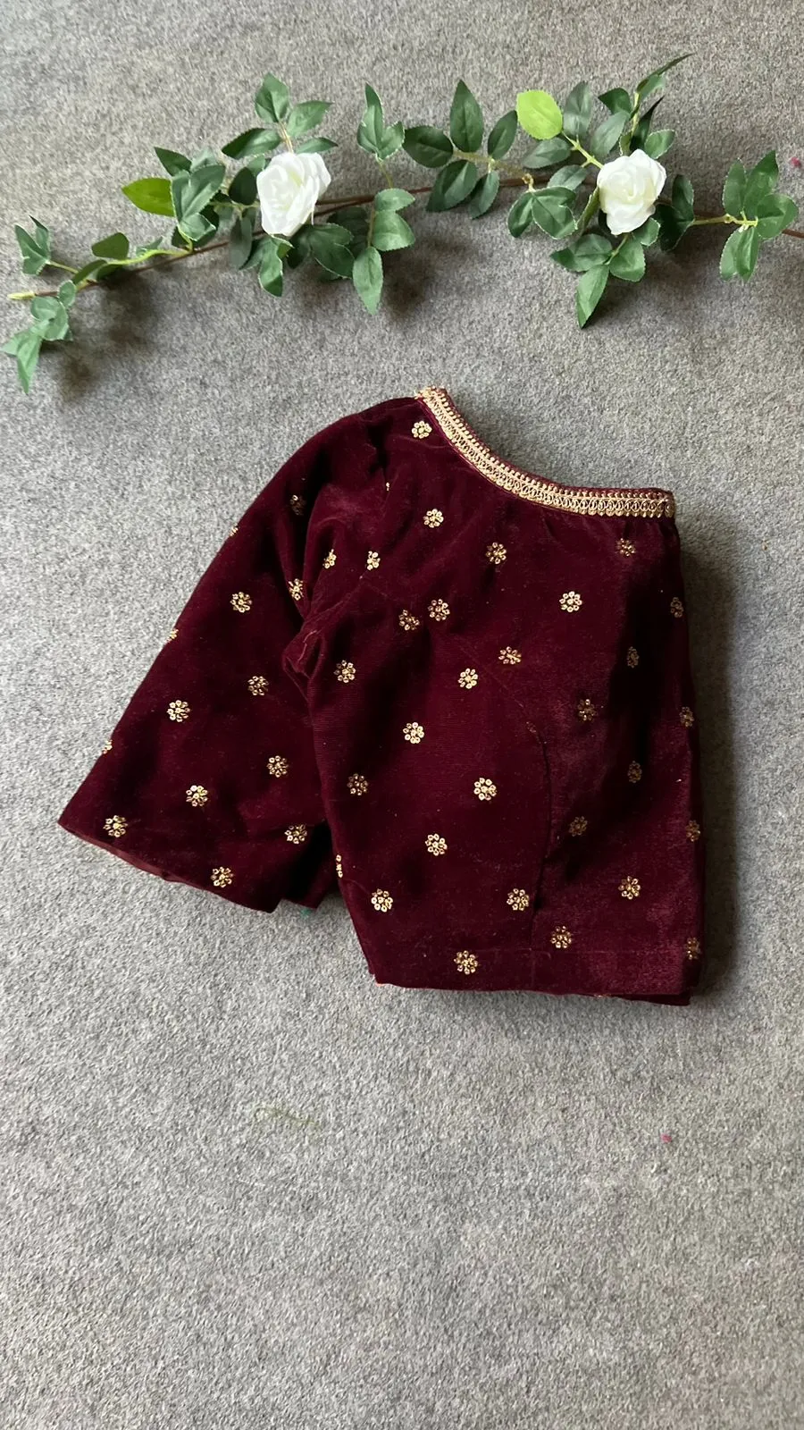 Maroon velvet embroidery blouse