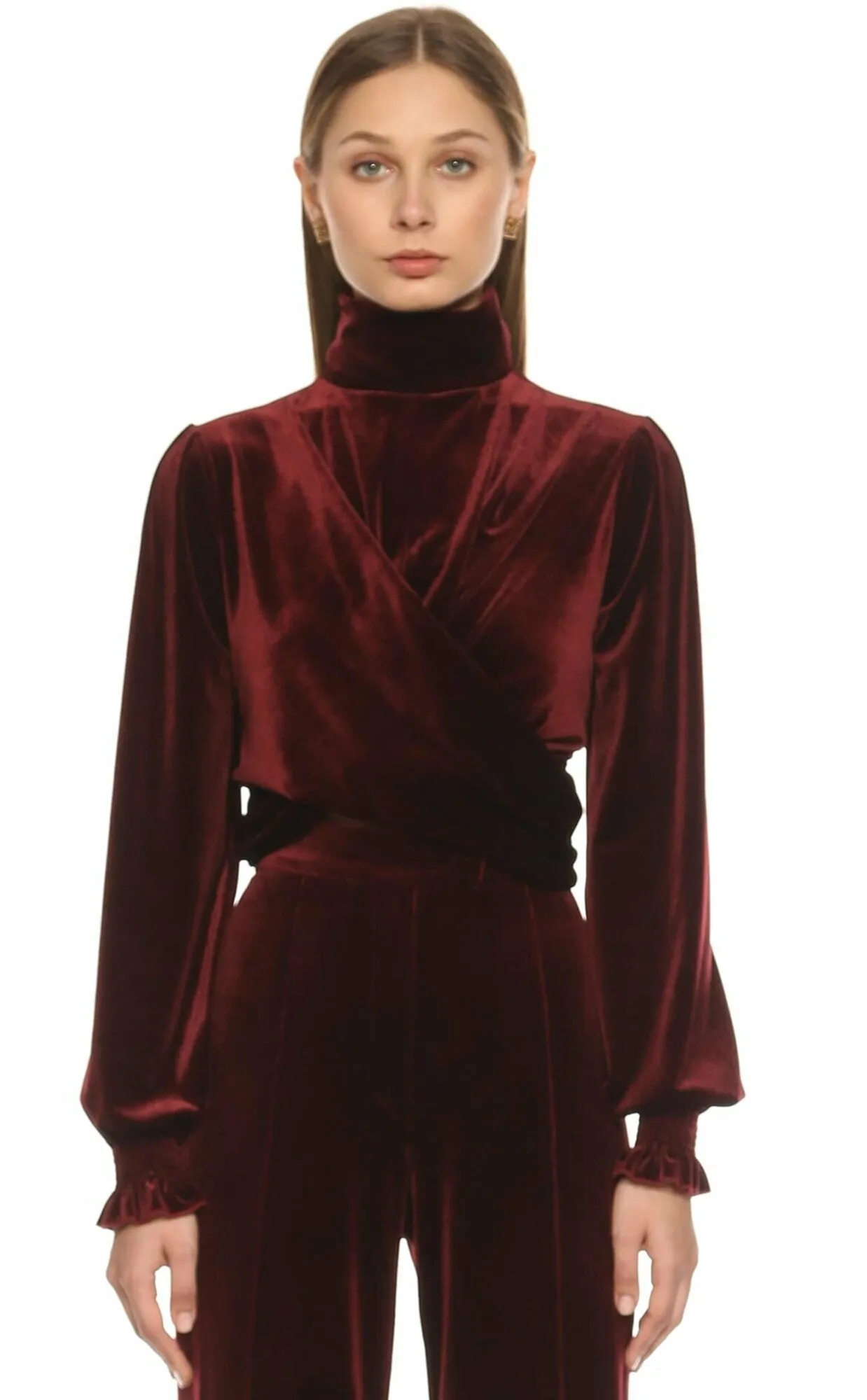 Melani Velvet Blouse in Burgundy