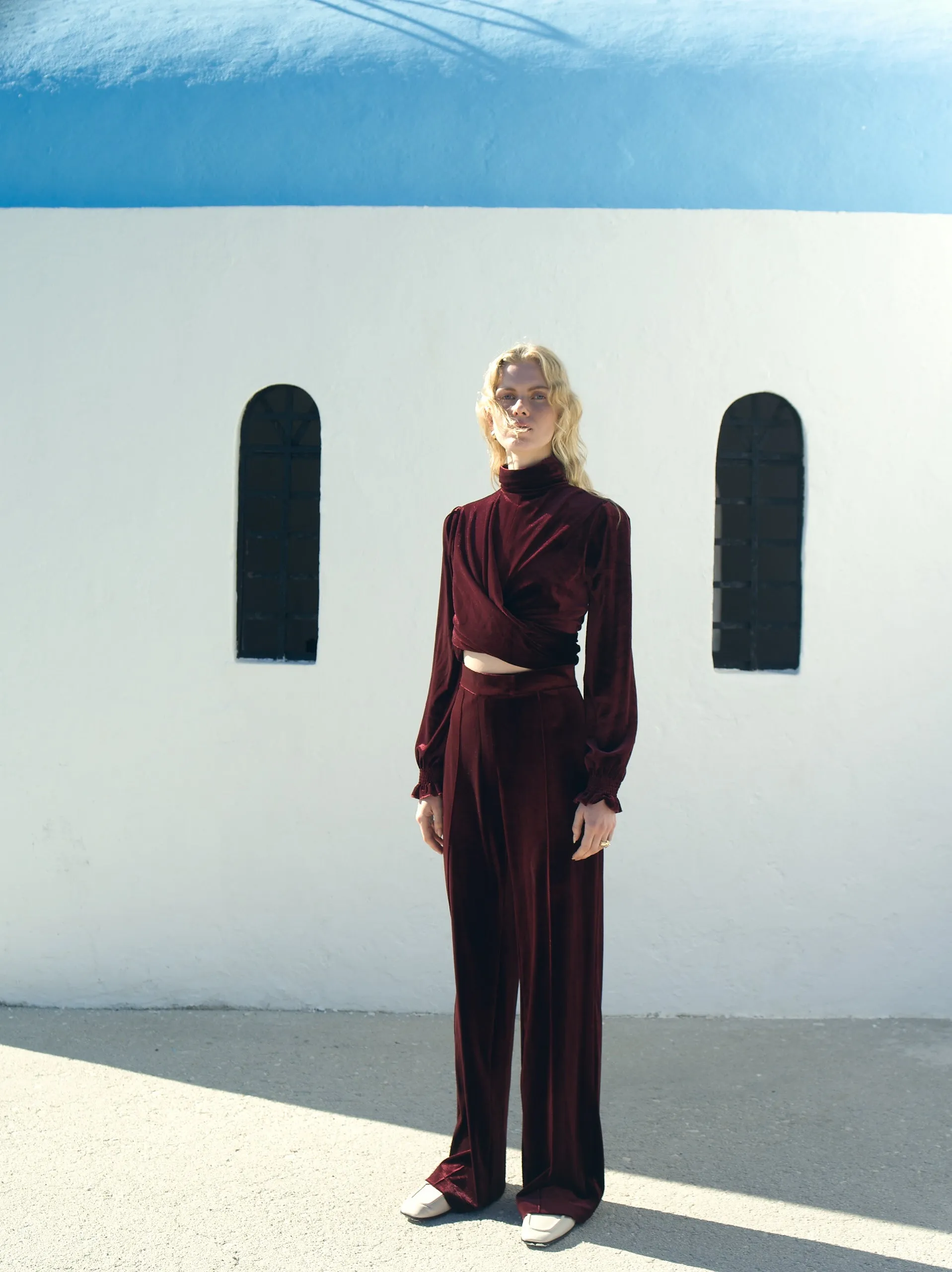 Melani Velvet Blouse in Burgundy