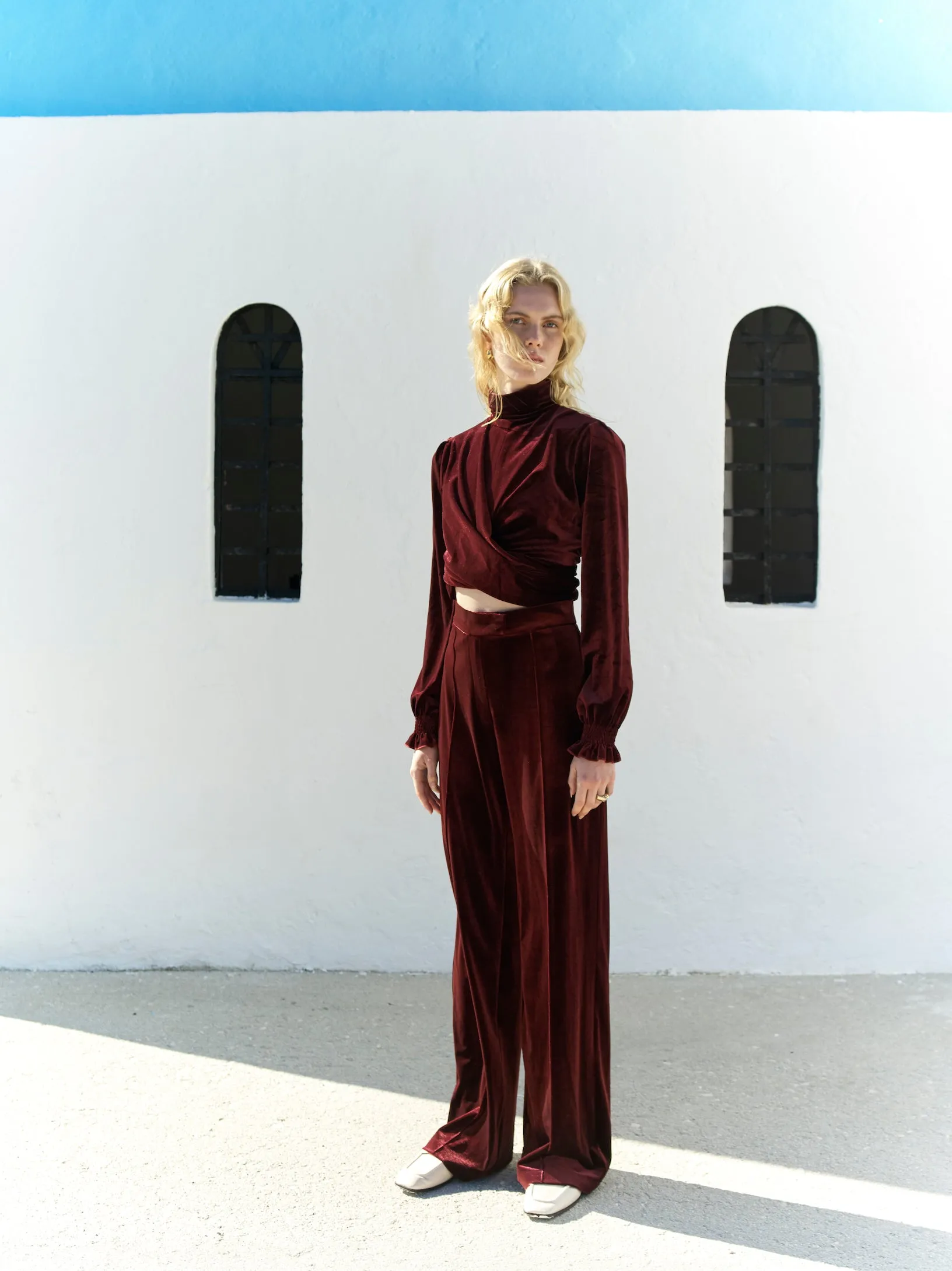 Melani Velvet Blouse in Burgundy