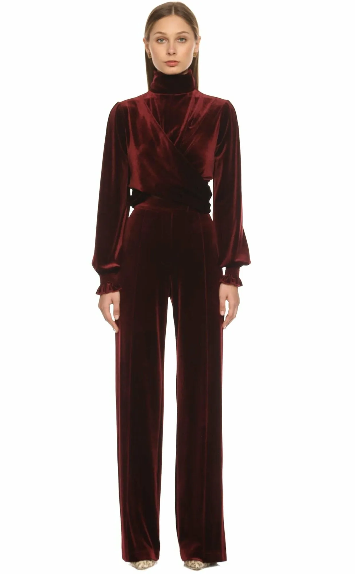 Melani Velvet Blouse in Burgundy