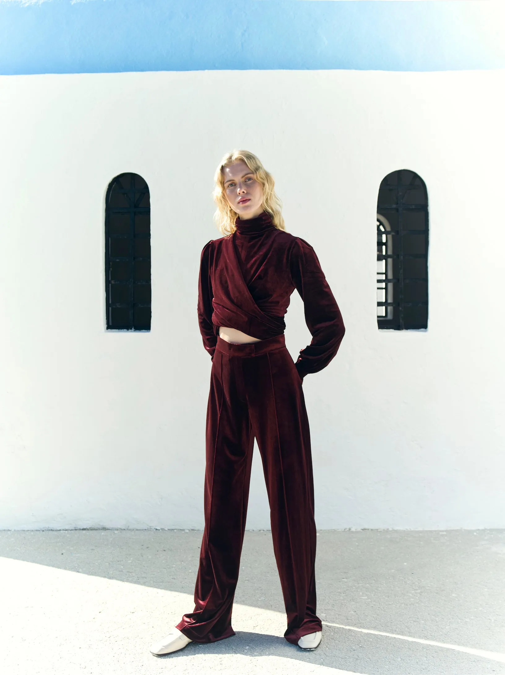Melani Velvet Blouse in Burgundy