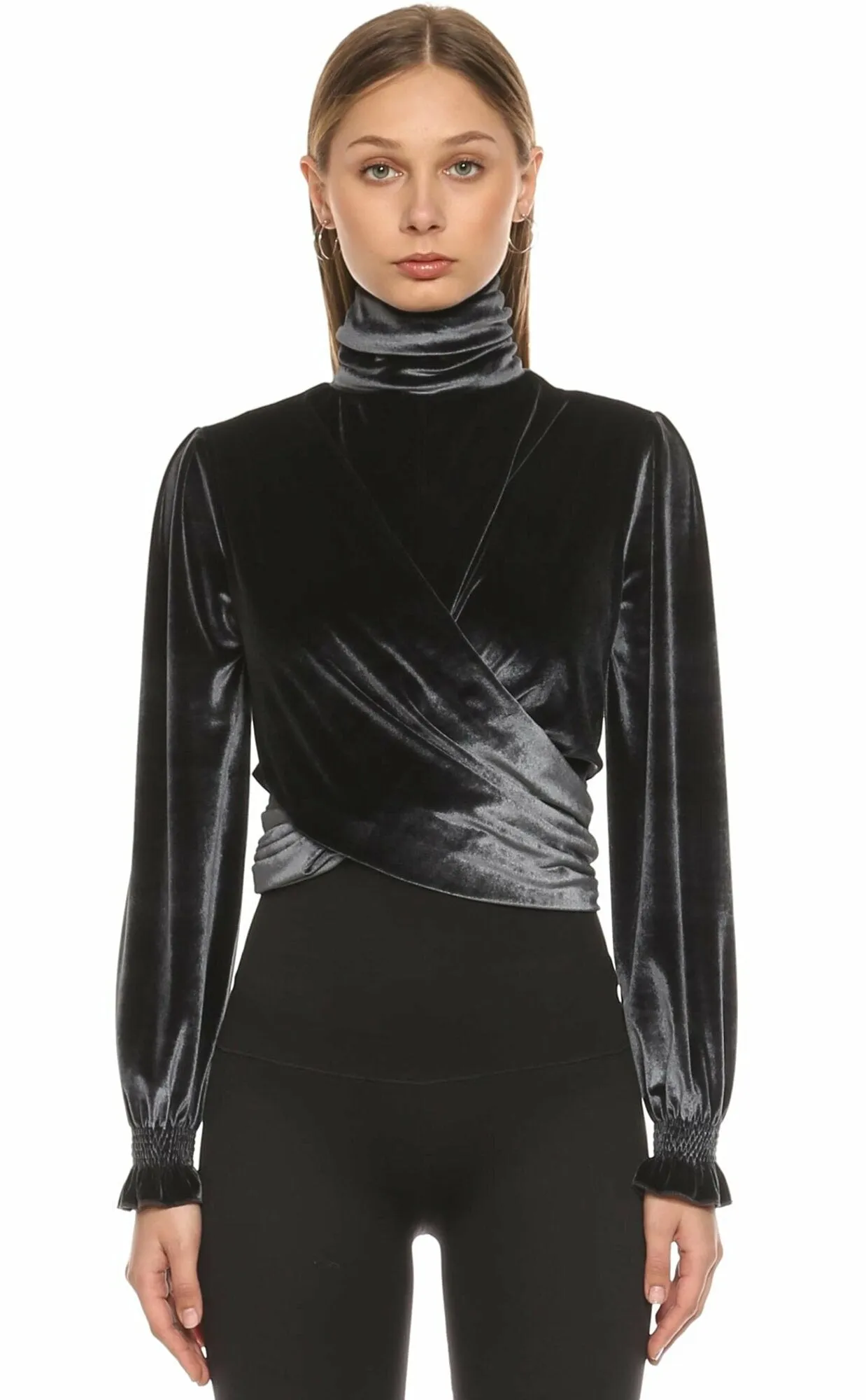 Melani Velvet Blouse in Grey