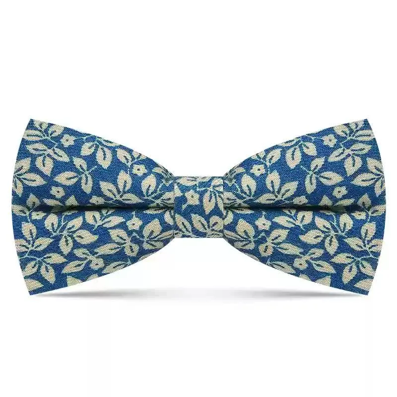 Men's Subtle White Leaves Plant Cotton Bow Tie