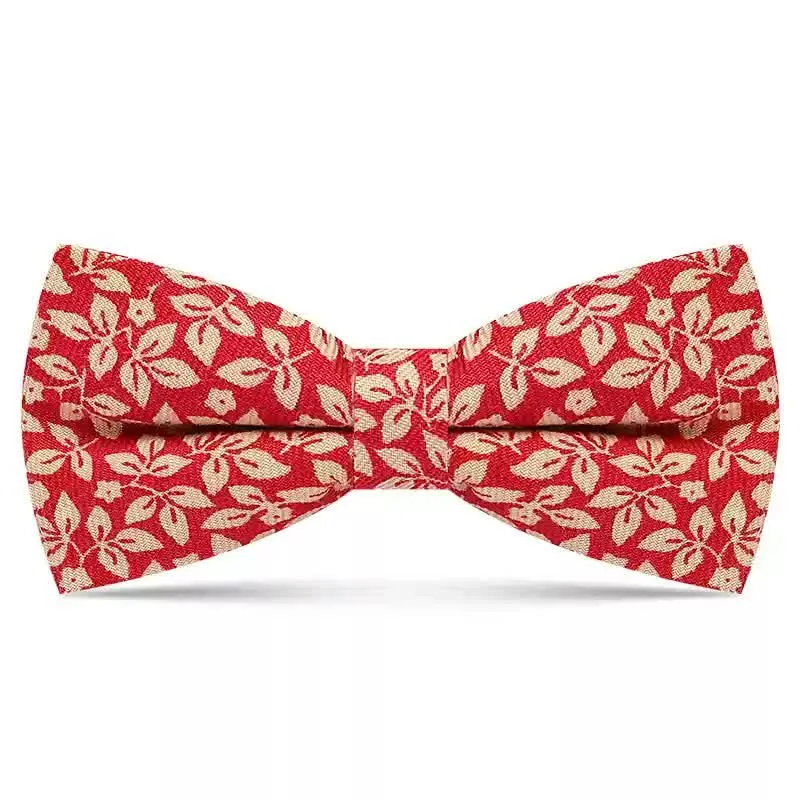Men's Subtle White Leaves Plant Cotton Bow Tie