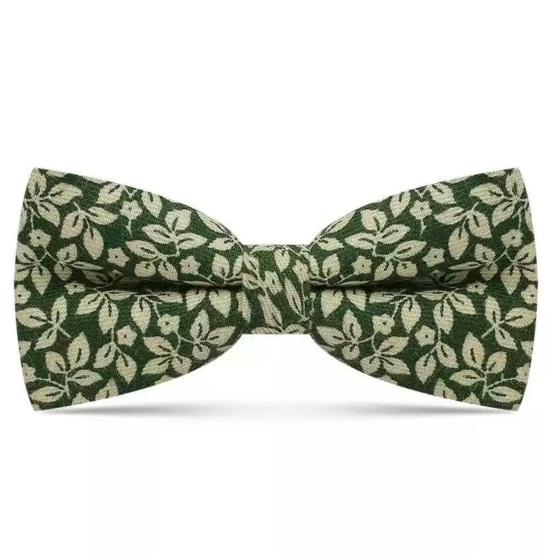 Men's Subtle White Leaves Plant Cotton Bow Tie