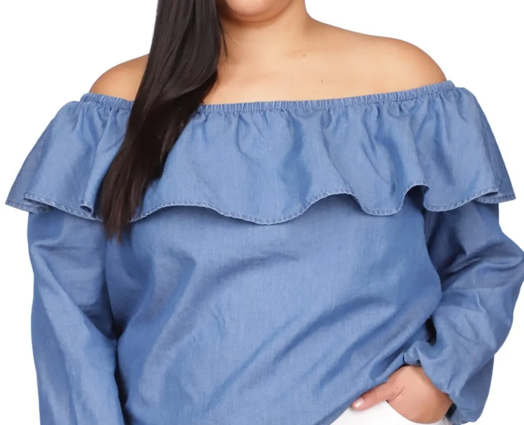 Michael Kors Women's Off The Shoulder Top Blue
