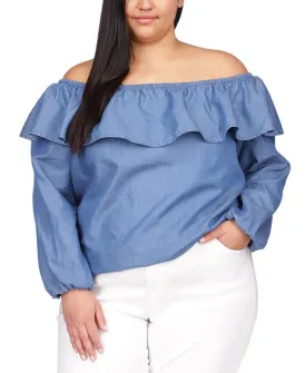 Michael Kors Women's Off The Shoulder Top Blue