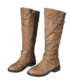 New High Boots Women Retro One-Step Boots Round Toe Thick Heel