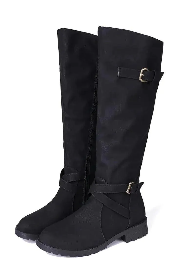 New High Boots Women Retro One-Step Boots Round Toe Thick Heel