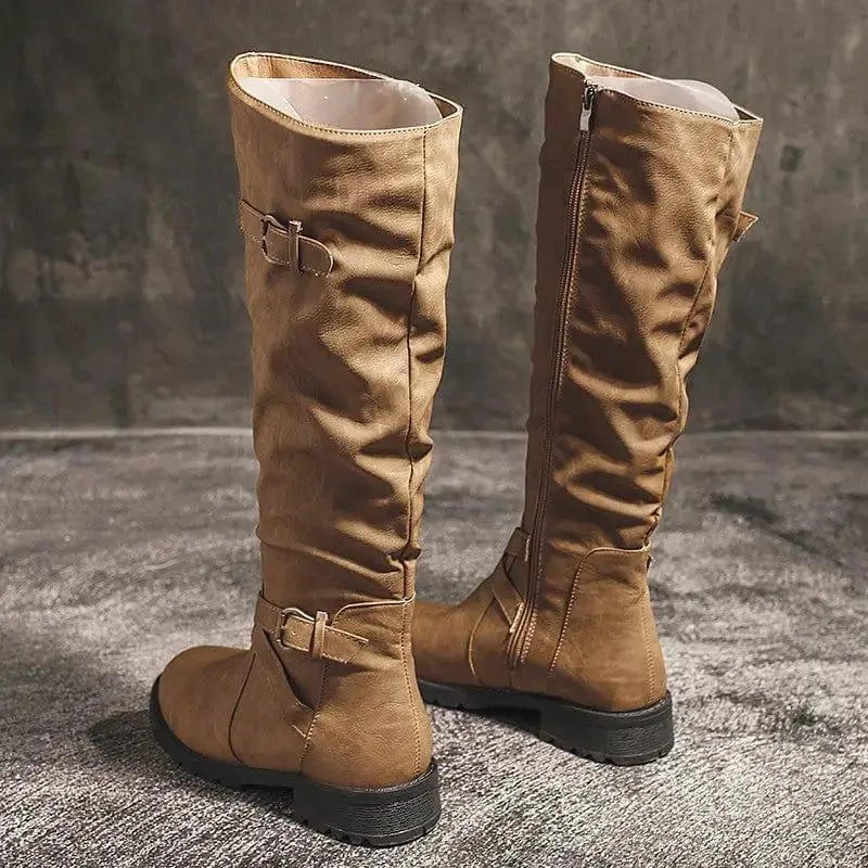 New High Boots Women Retro One-Step Boots Round Toe Thick Heel