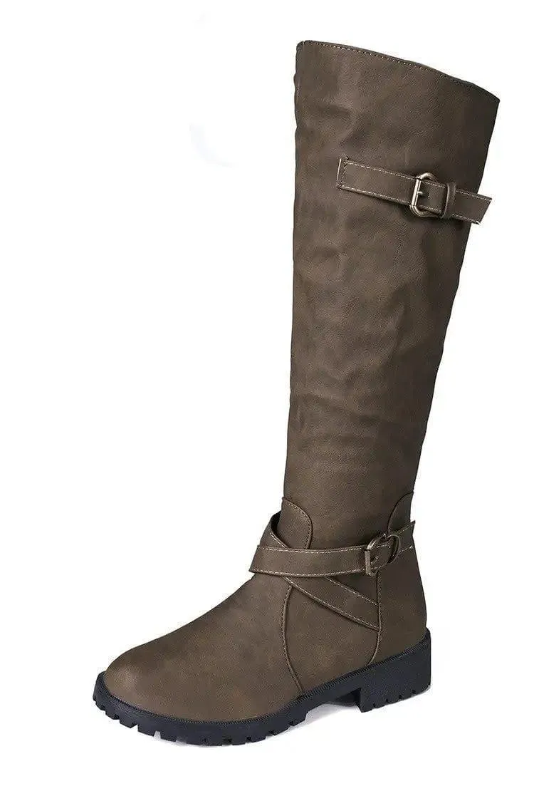 New High Boots Women Retro One-Step Boots Round Toe Thick Heel