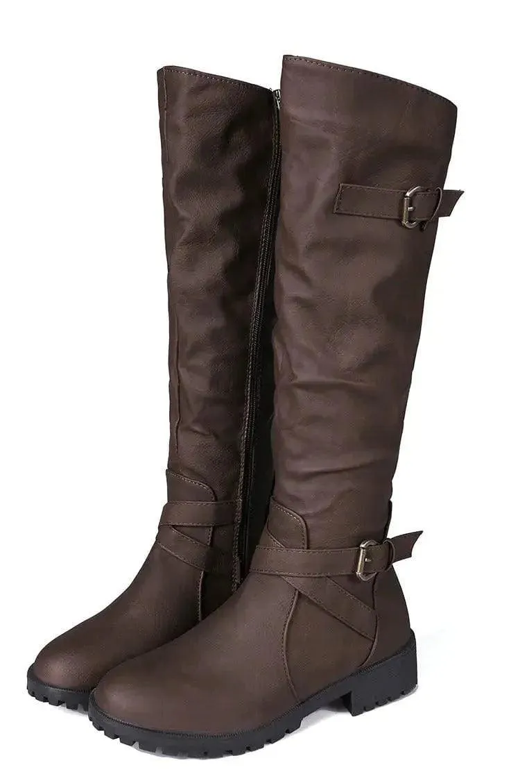 New High Boots Women Retro One-Step Boots Round Toe Thick Heel