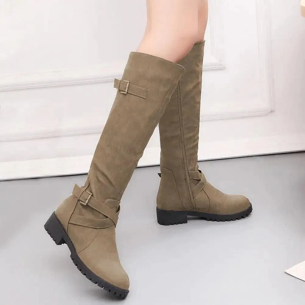 New High Boots Women Retro One-Step Boots Round Toe Thick Heel