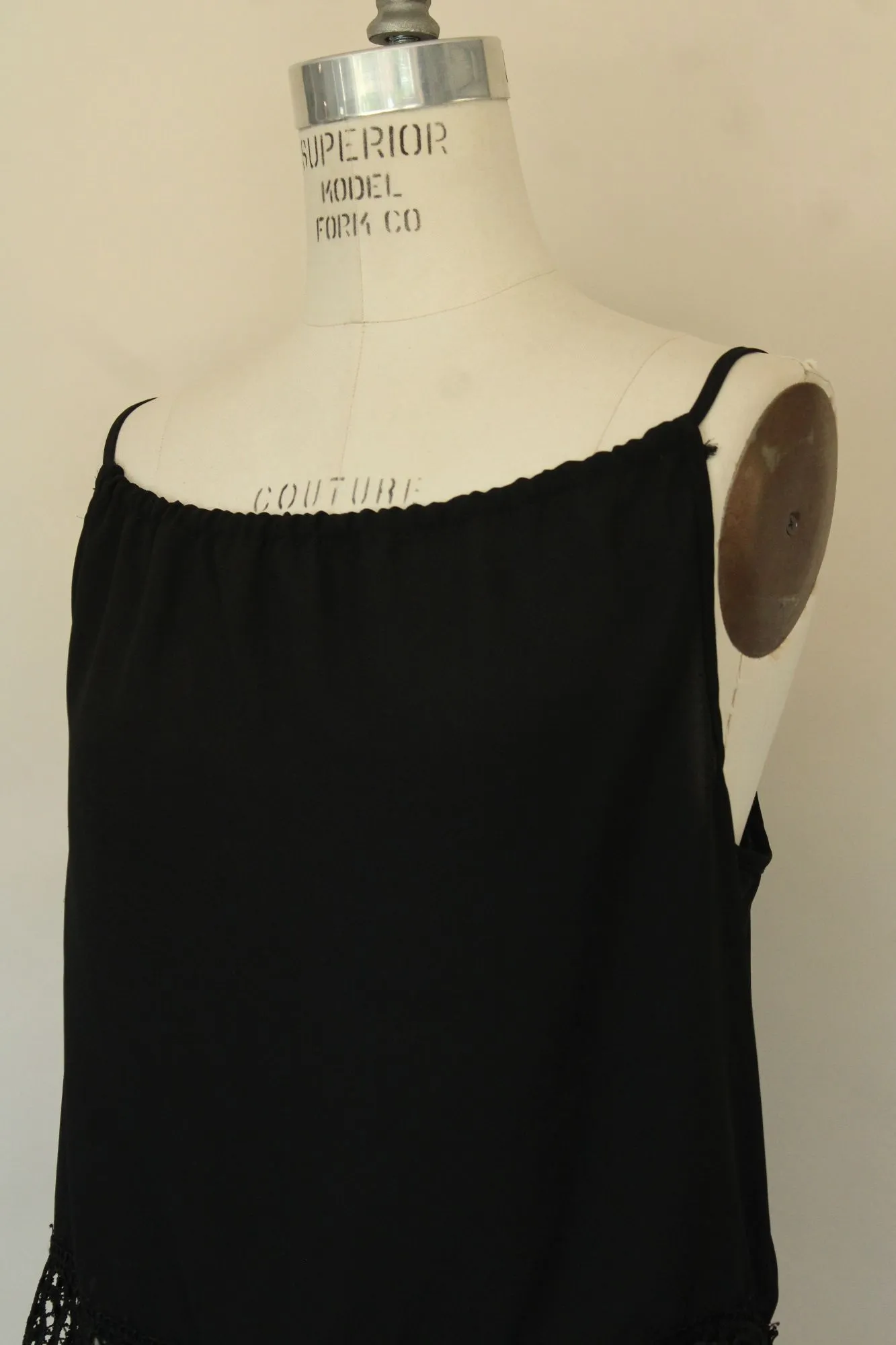 Oboe Womens Top, Black Spaghetti Strap, Size Large, Lace Trim