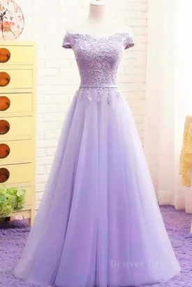 Off Shoulder Light Purple Lace Long Prom Dress Off the Shoulder Lilac Lace Formal Dress Purple Evening Dress