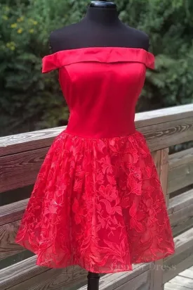 Off Shoulder Short Red Lace Prom Dress Off Shoulder Red Lace Formal Graduation Dress Red Lace Homecoming Dress