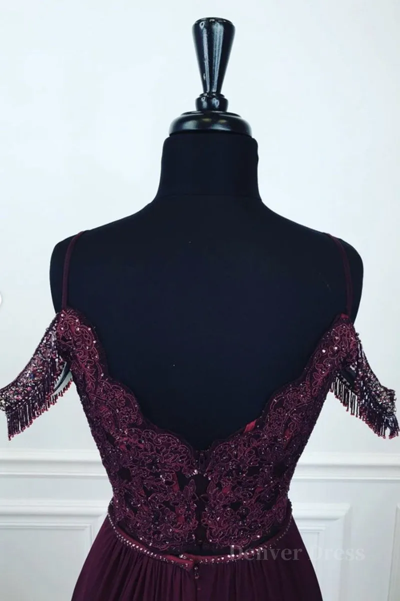Off Shoulder Two Pieces Purple Lace Long Prom Dress 2 Pieces Purple Formal Dress Purple Lace Evening Dress