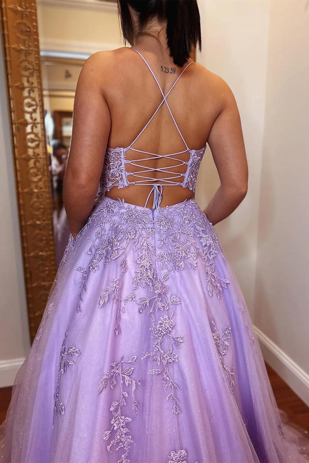 Open Back Purple Lace Tulle Long Prom Dress, Purple Lace Formal Dress, Long Purple Evening Dress A1857