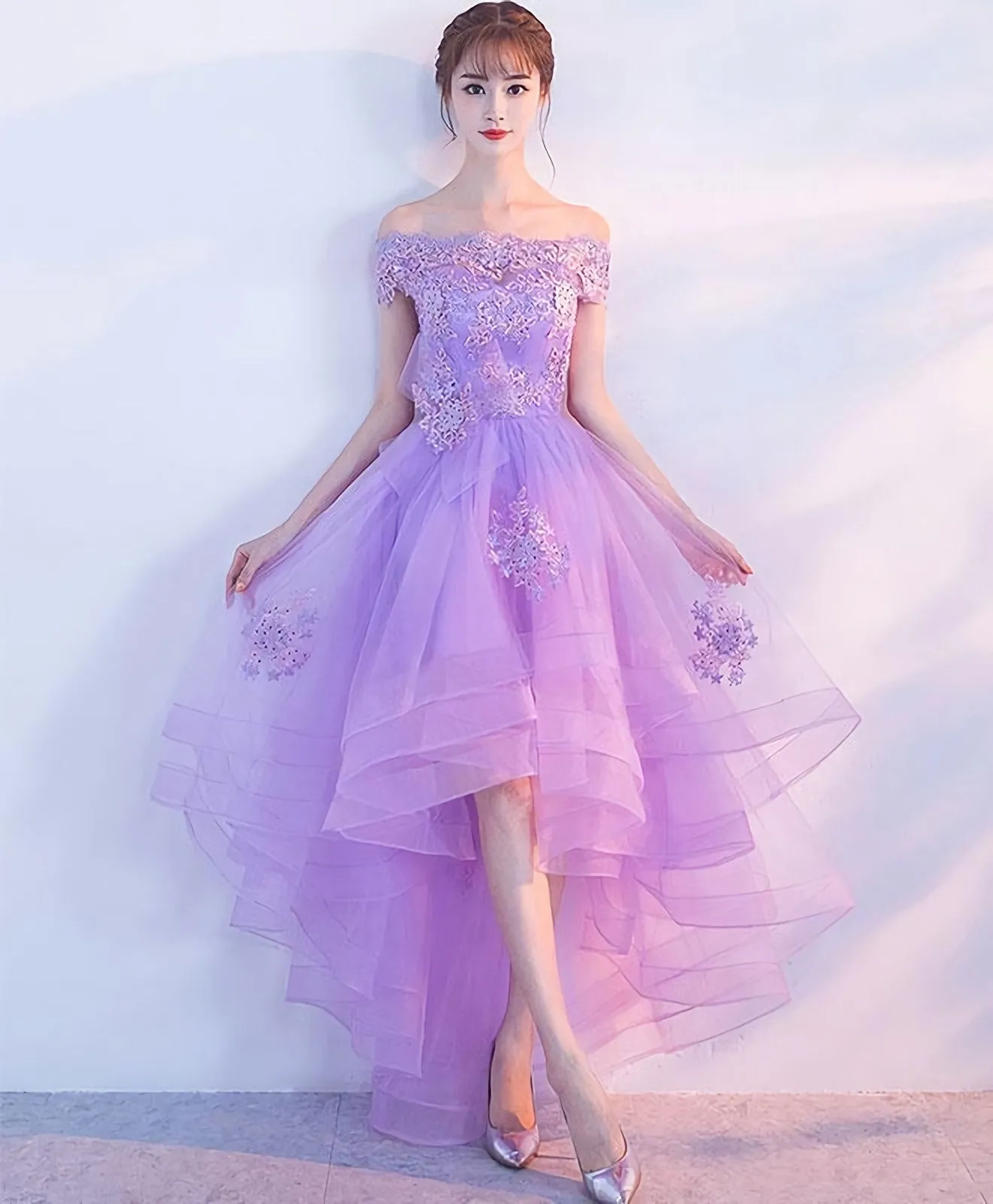 Purple Tulle Lace Applique Prom Dress Purple Homecoming Dress