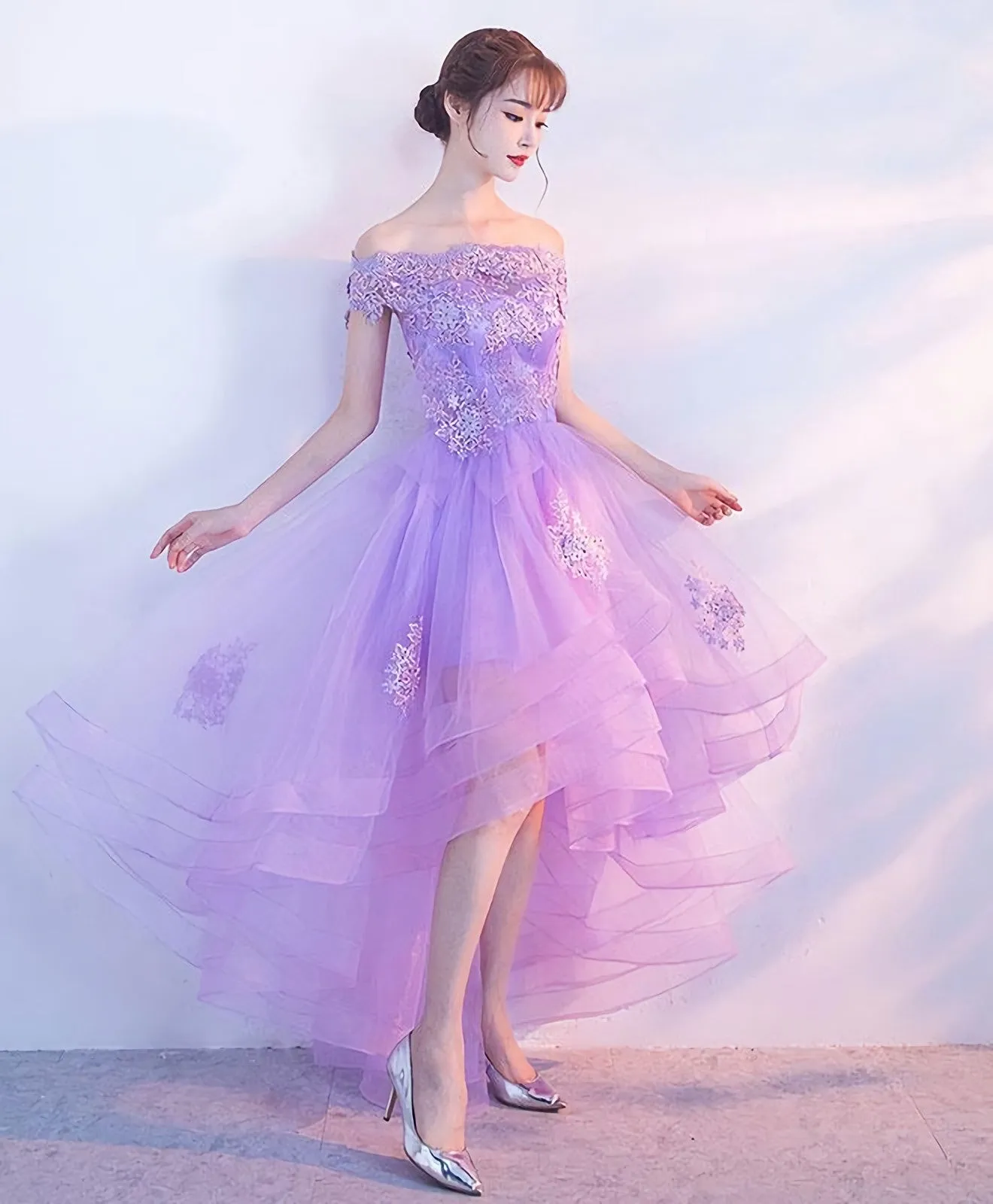 Purple Tulle Lace Applique Prom Dress Purple Homecoming Dress