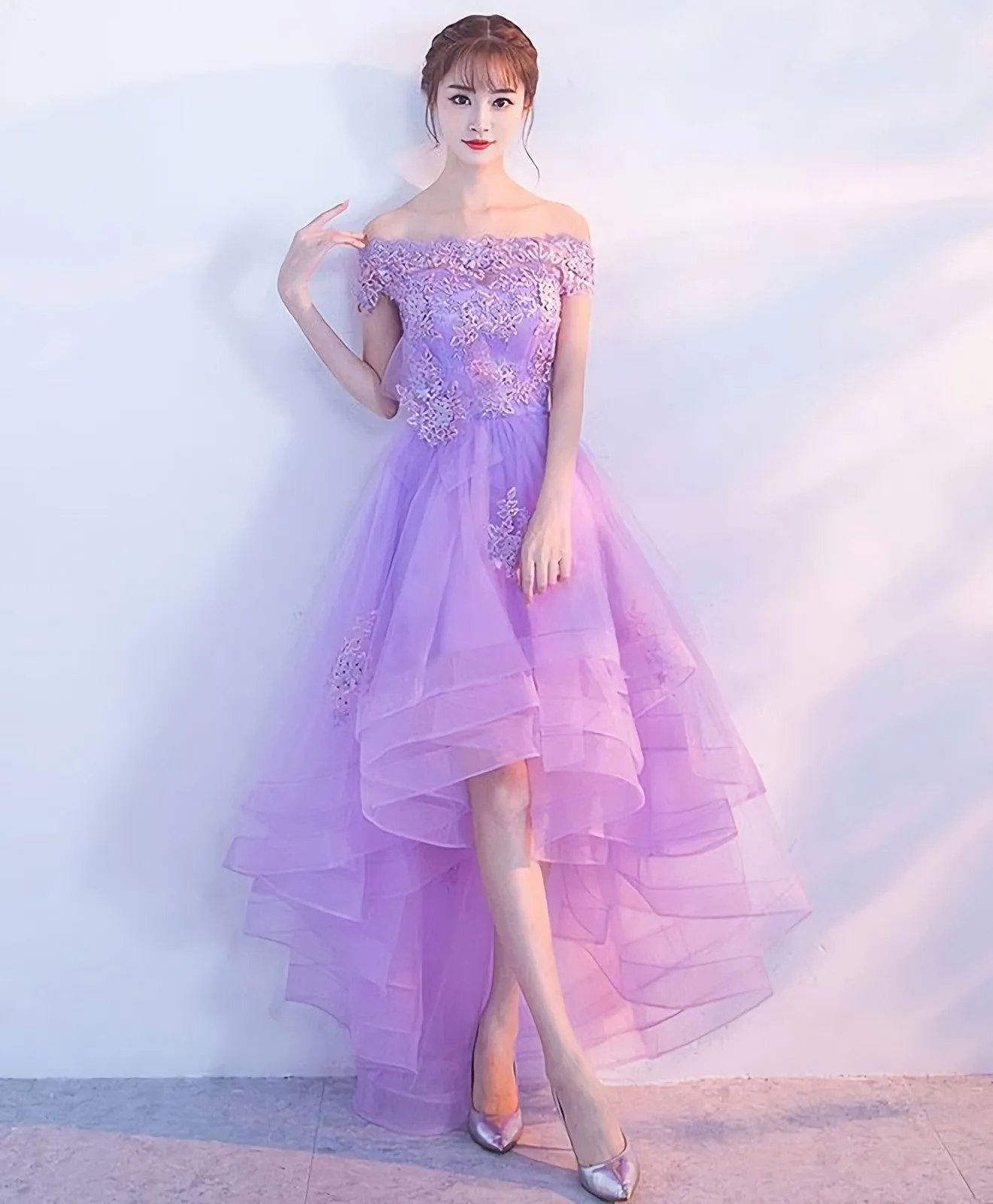Purple Tulle Lace Applique Prom Dress Purple Homecoming Dress