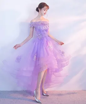 Purple Tulle Lace Applique Prom Dress Purple Homecoming Dress