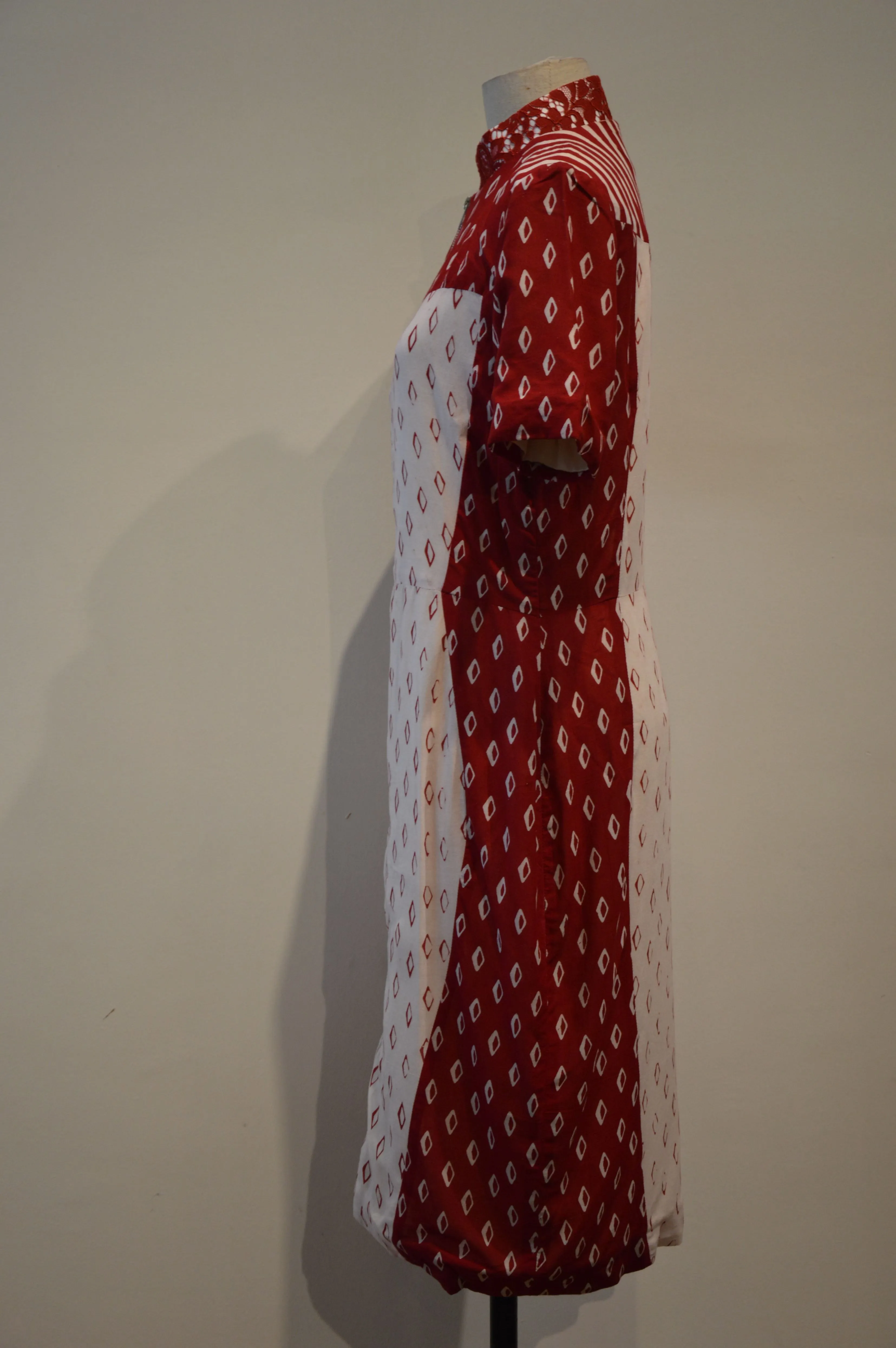RED AND WHITE BATIK CHEONGSAM - RED