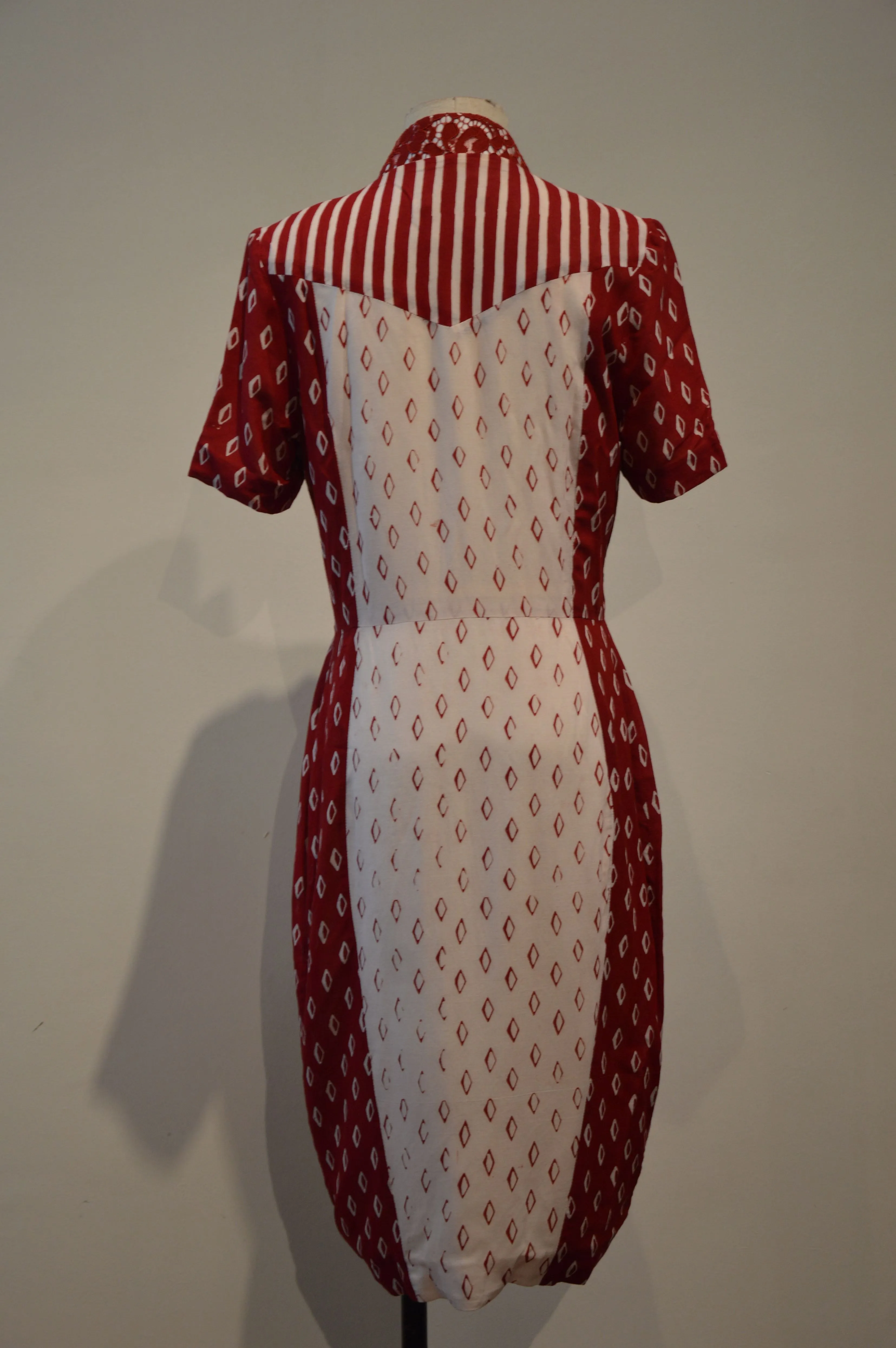 RED AND WHITE BATIK CHEONGSAM - RED