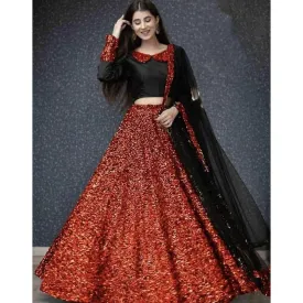 Red Lehenga Choli with Heavy Sequence Work for Wedding