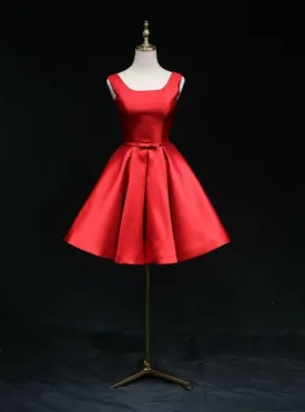 Red Satin Open Back Bow Homecoming Dress