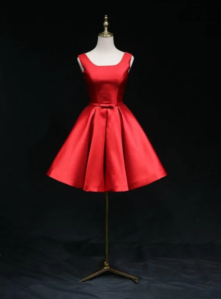 Red Satin Open Back Bow Homecoming Dress