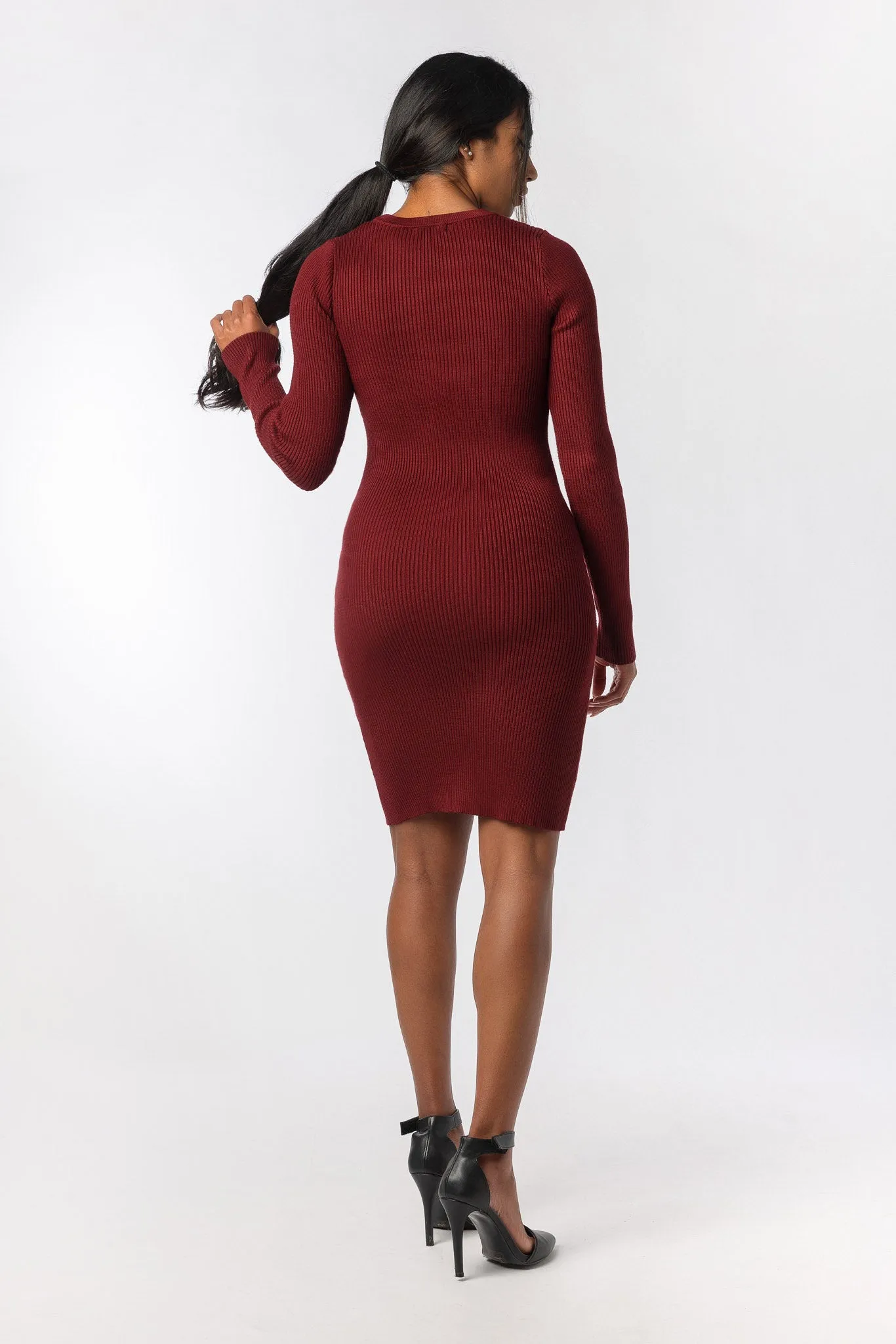 Ribbed Crew Neck Long Sleeve Bodycon Mini Dress