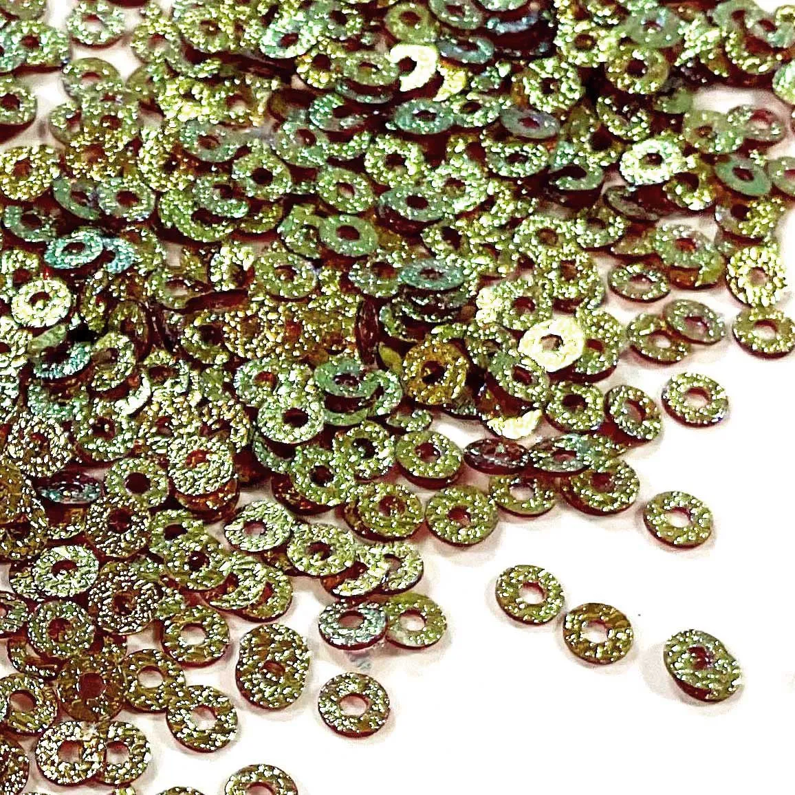 Sequins - Flat - Circle - 3mm - Textured Pale Green with Gold Lights (S125)