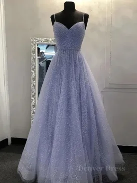Shiny A Line V Neck Purple Lace Prom Dresses A Line V Neck Purple Lace Formal Evening Dresses