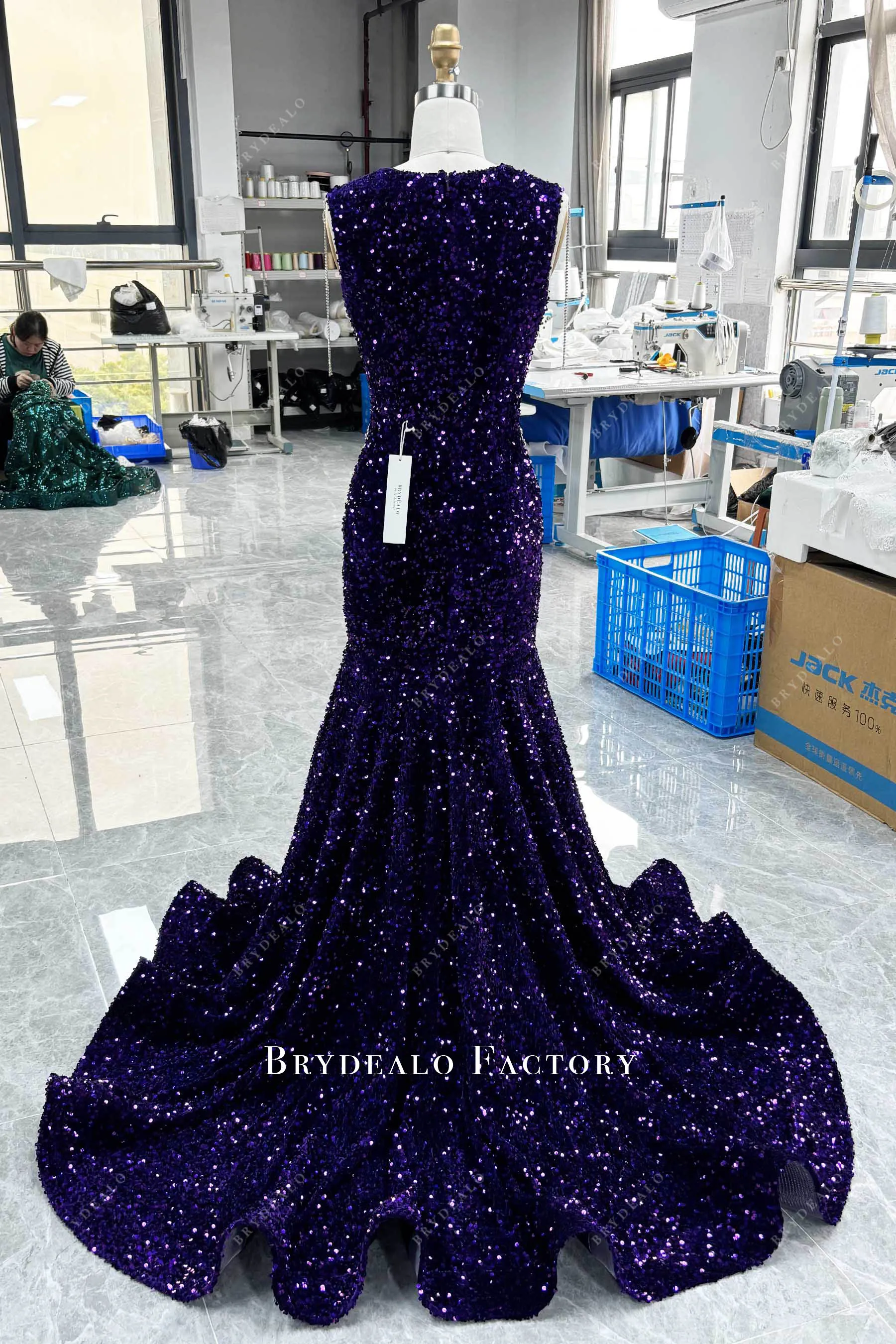 Sparkly Galaxy Rhinestone Grape Purple Sequin Prom Dress