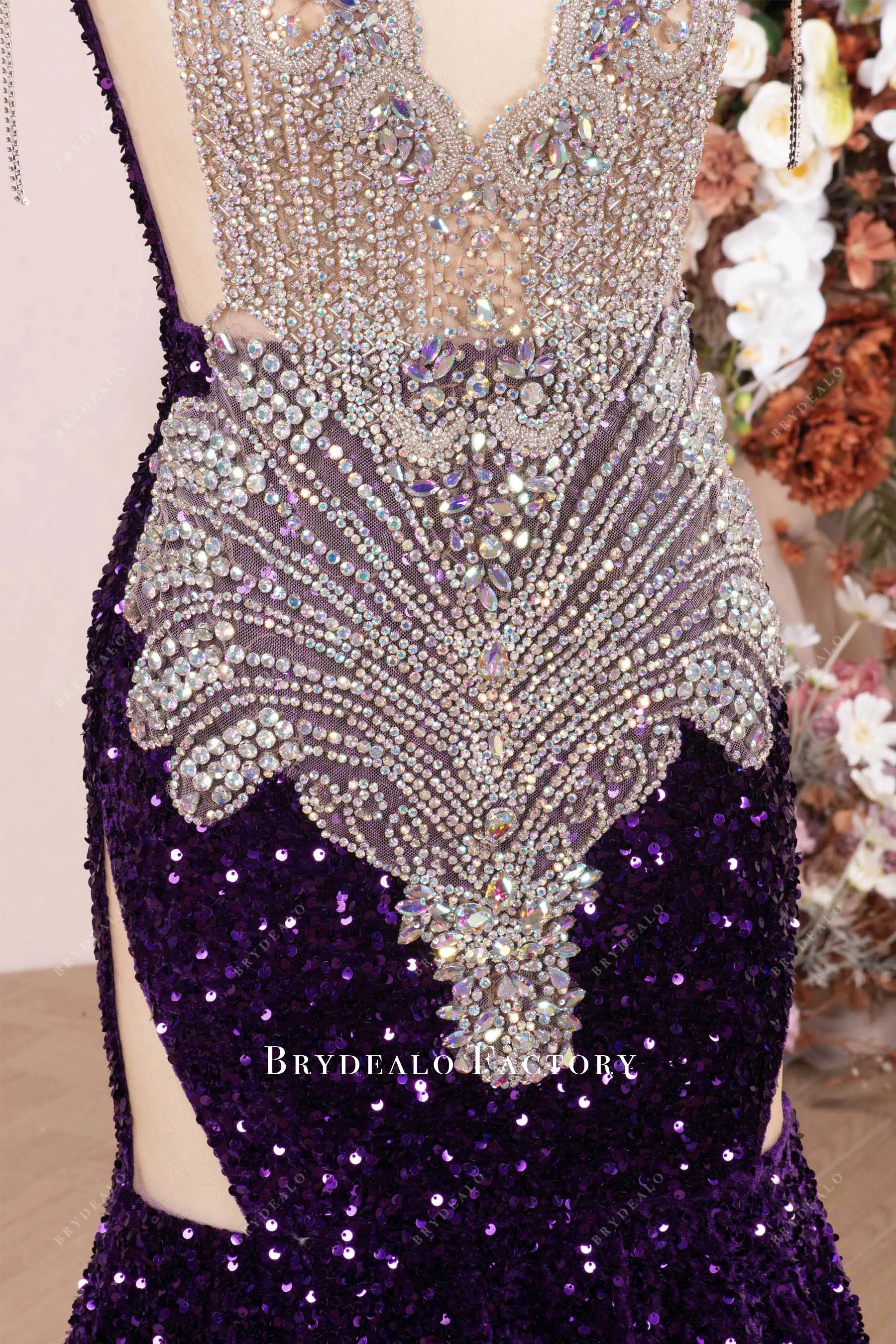 Sparkly Galaxy Rhinestone Grape Purple Sequin Prom Dress