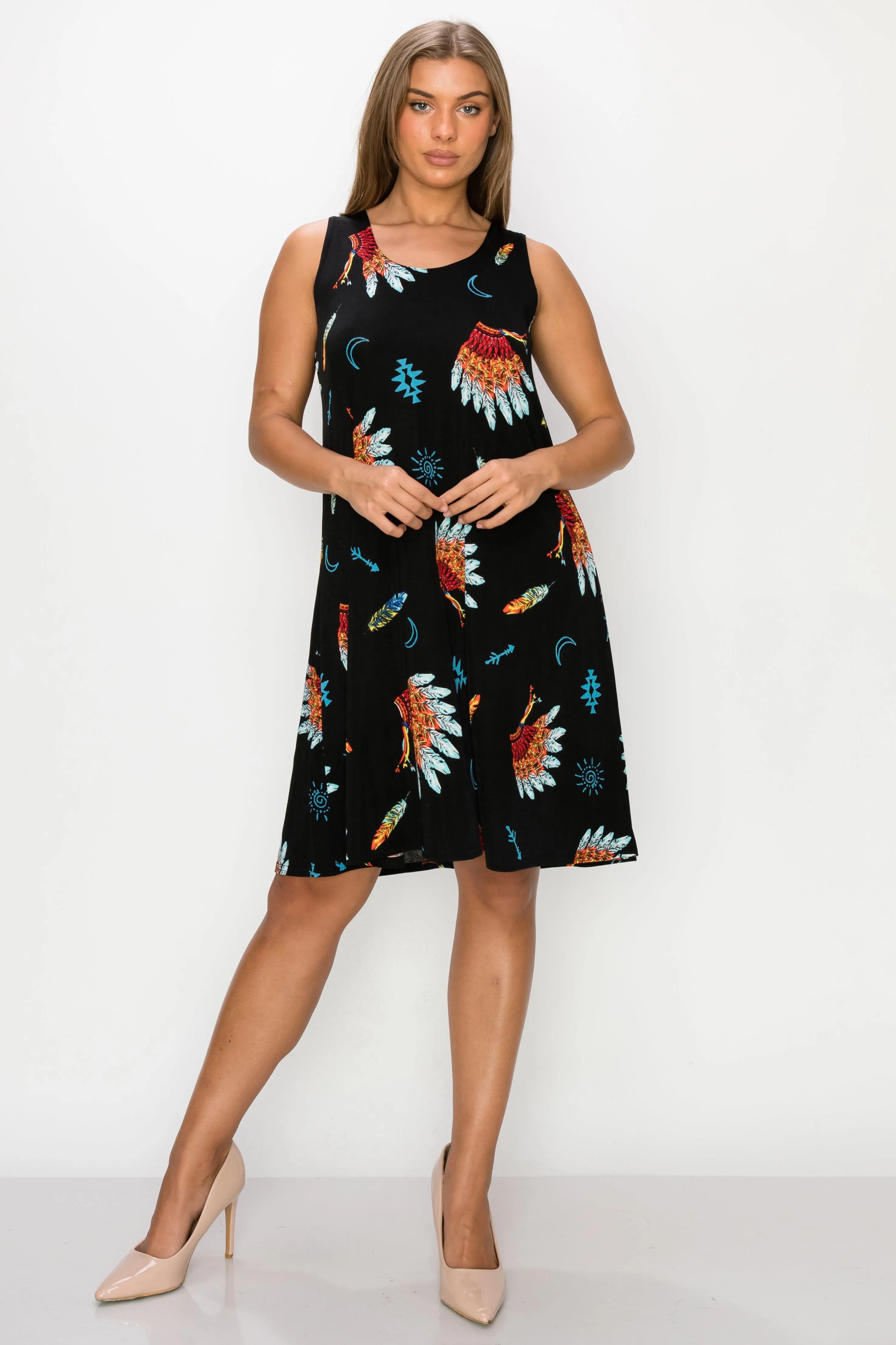 Stretchy Missy Tank Dress Print Plus - 7003BN-TRP1-W321
