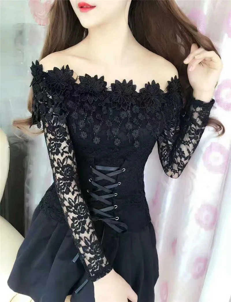 'Trapped' Black Lace Blouse Top