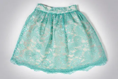 Turquoise Cyra Lace Skirt
