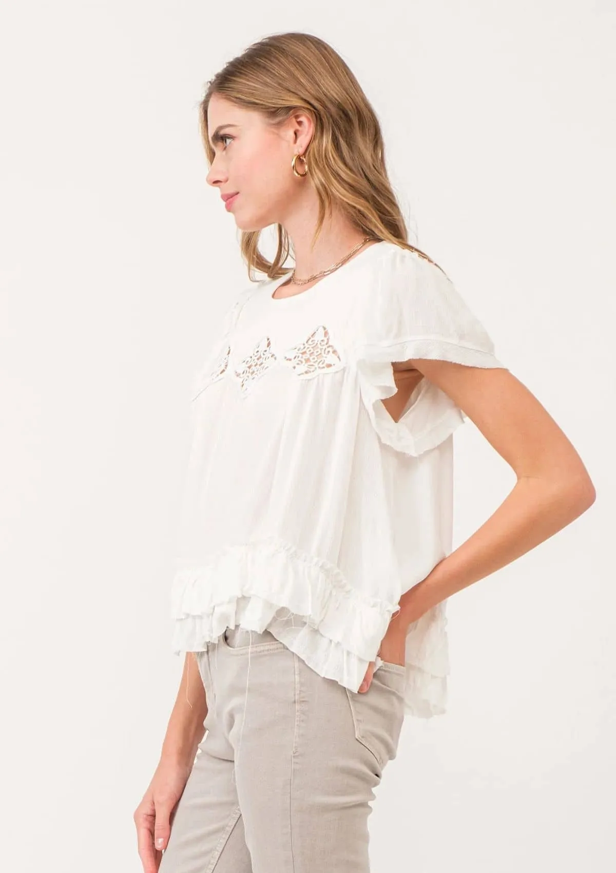 Vada Top with Embroidery - White