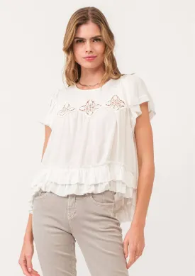 Vada Top with Embroidery - White