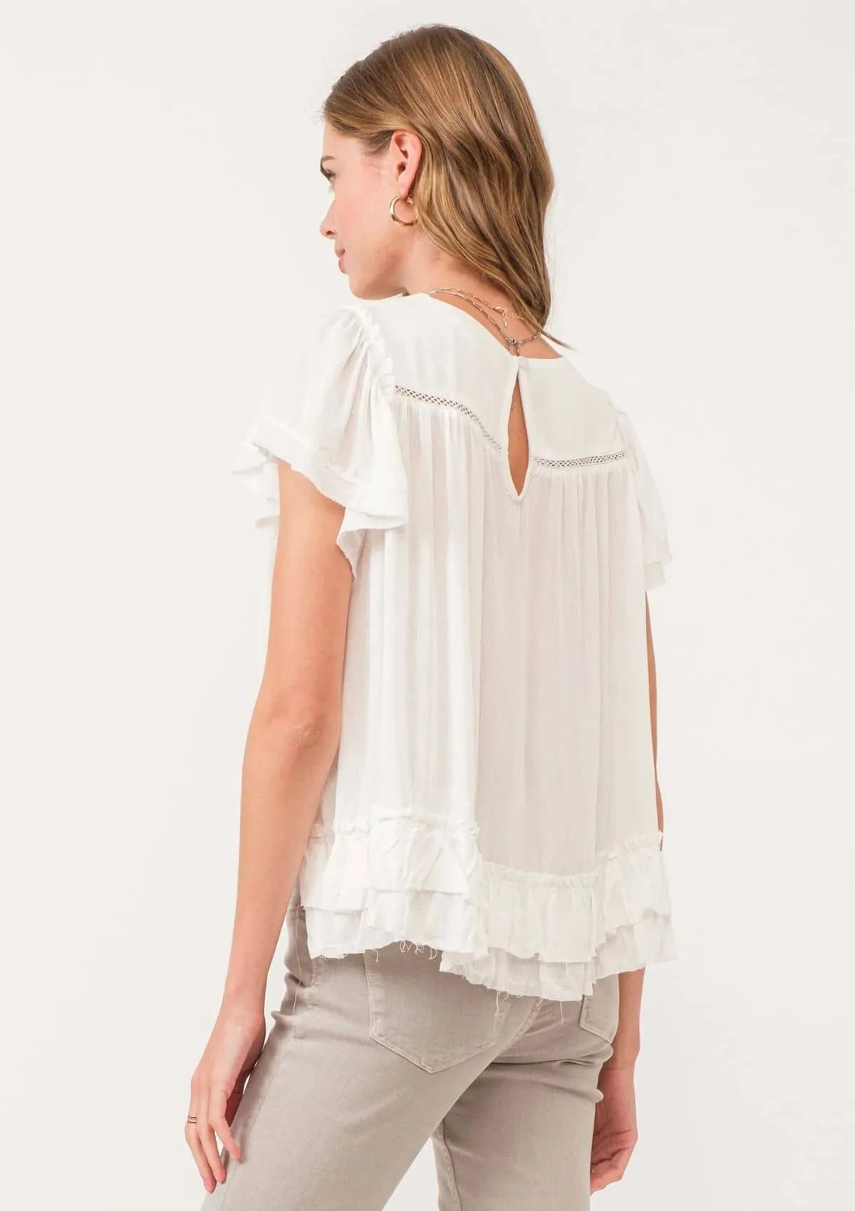 Vada Top with Embroidery - White