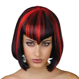 Vamp Babe Short Red Black Wig Fancy Dress Party Halloween