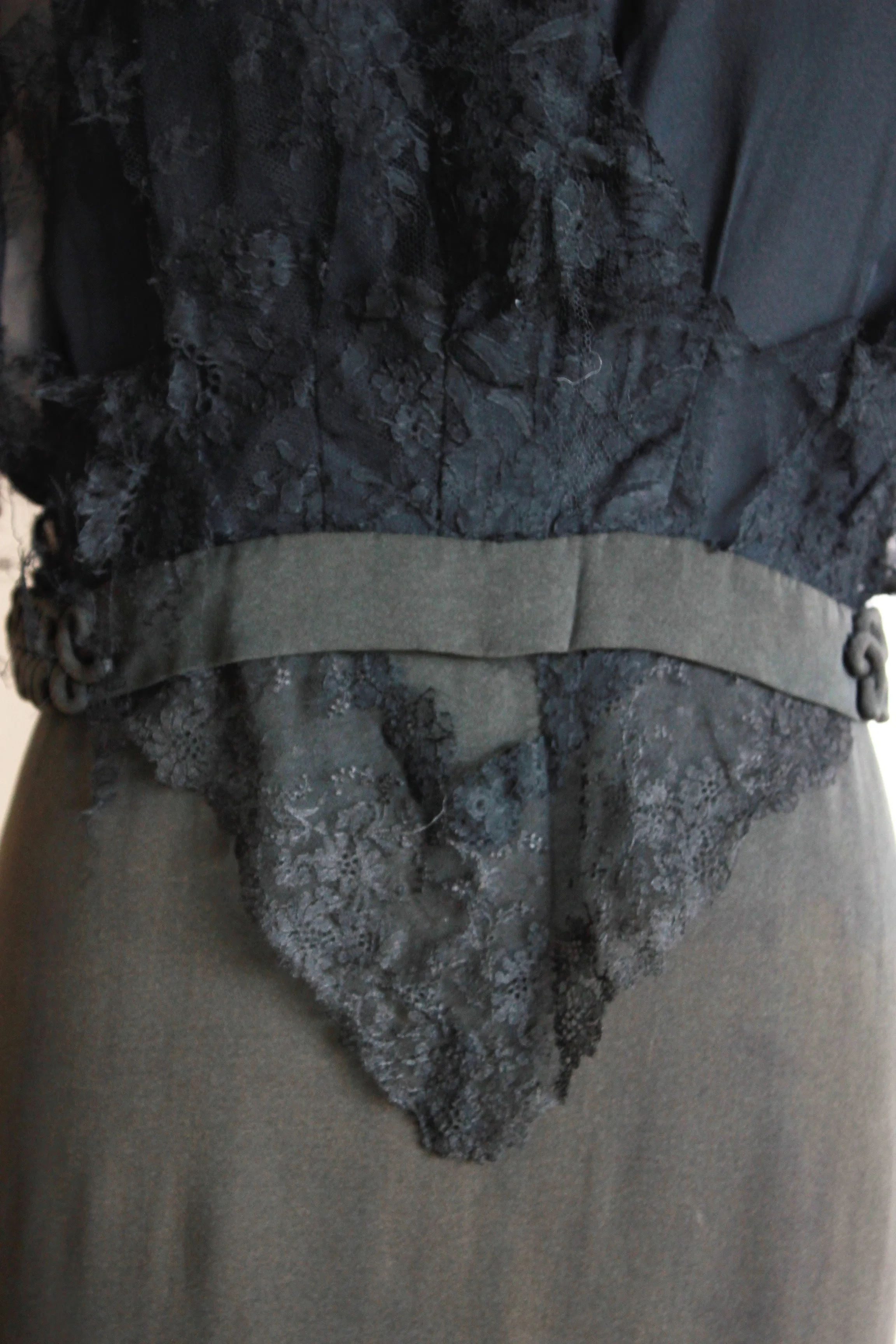 Vintage 1940s Black Rayon Dress With Lace Blouse